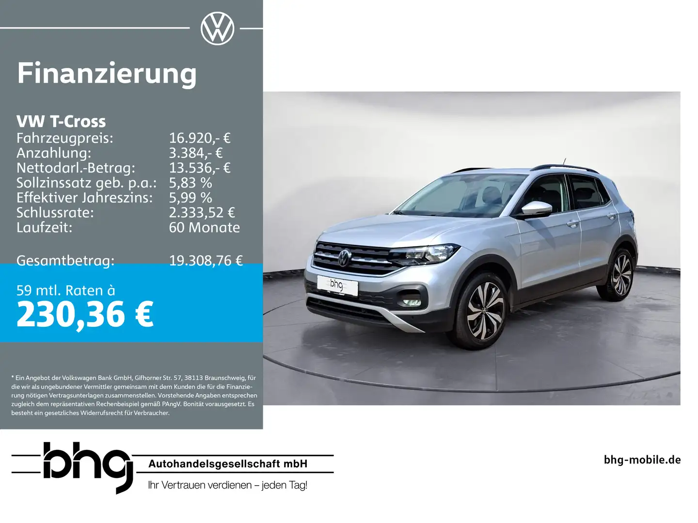 Volkswagen T-Cross 1.0 TSI OPF Life ACCFront-LaneAssist Nav Silber - 1