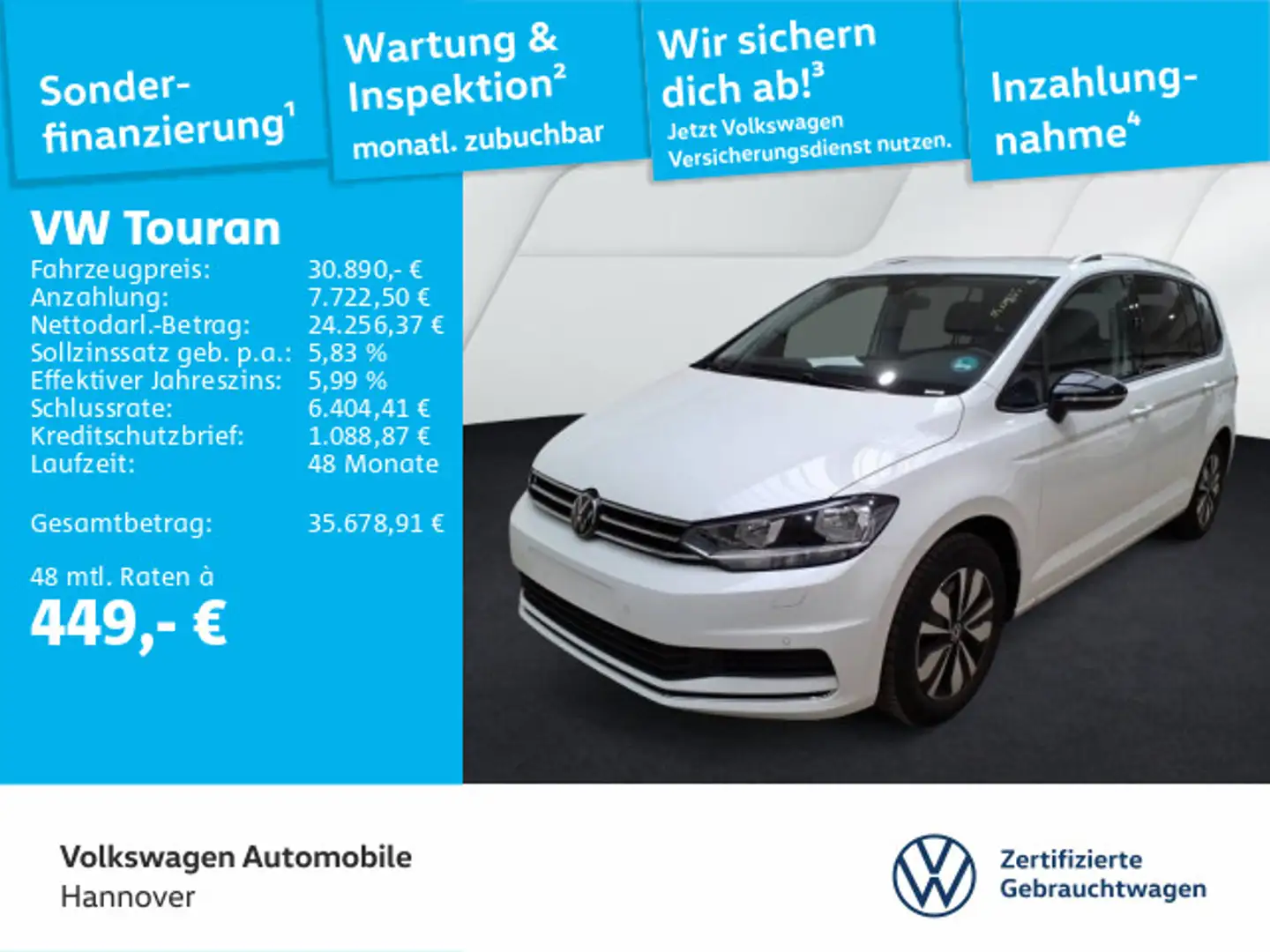 Volkswagen Touran 1.5 TSI  Comfortline Navi 7-Sitzer Kamera Weiß - 1