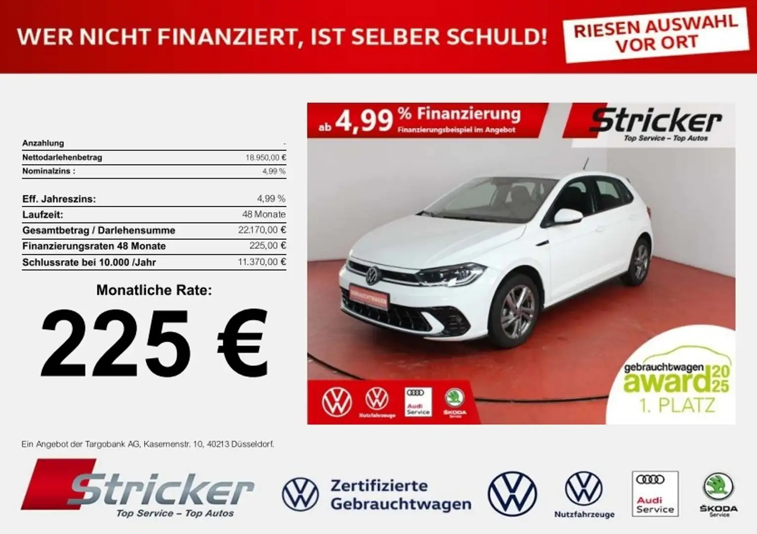 Volkswagen Polo R-Line 1.0TSI DSG 225,-ohne Anzahlung App-Connect Weiß - 1