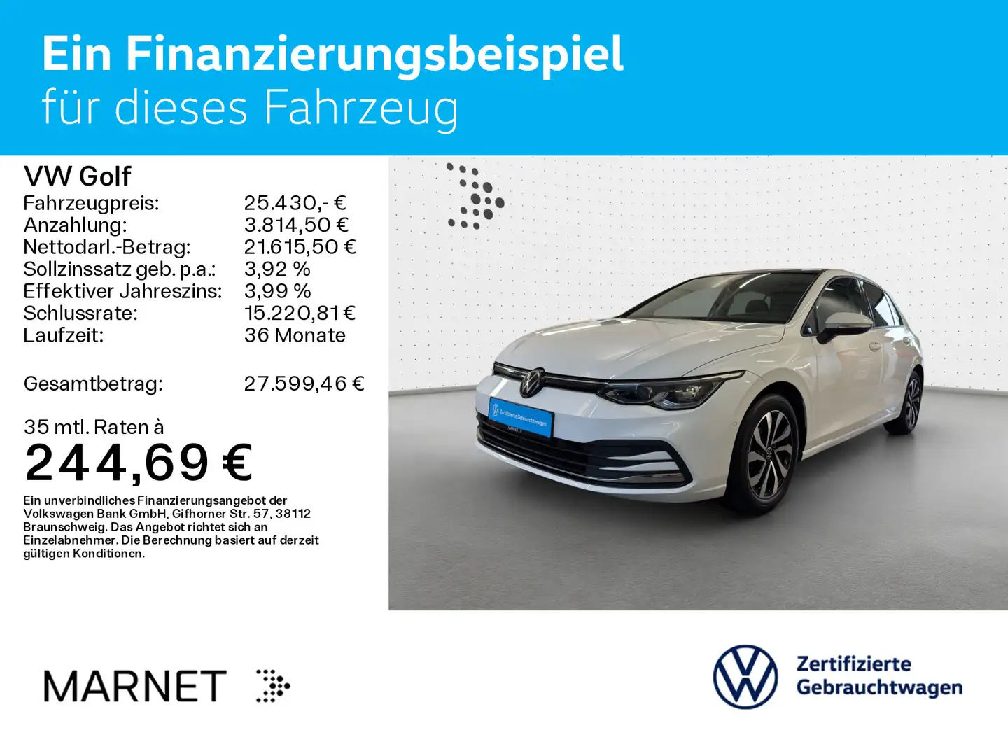 Volkswagen Golf VIII 2.0 TDI DSG Active*Navi*AHK*Pano*IQ-Li Bianco - 2