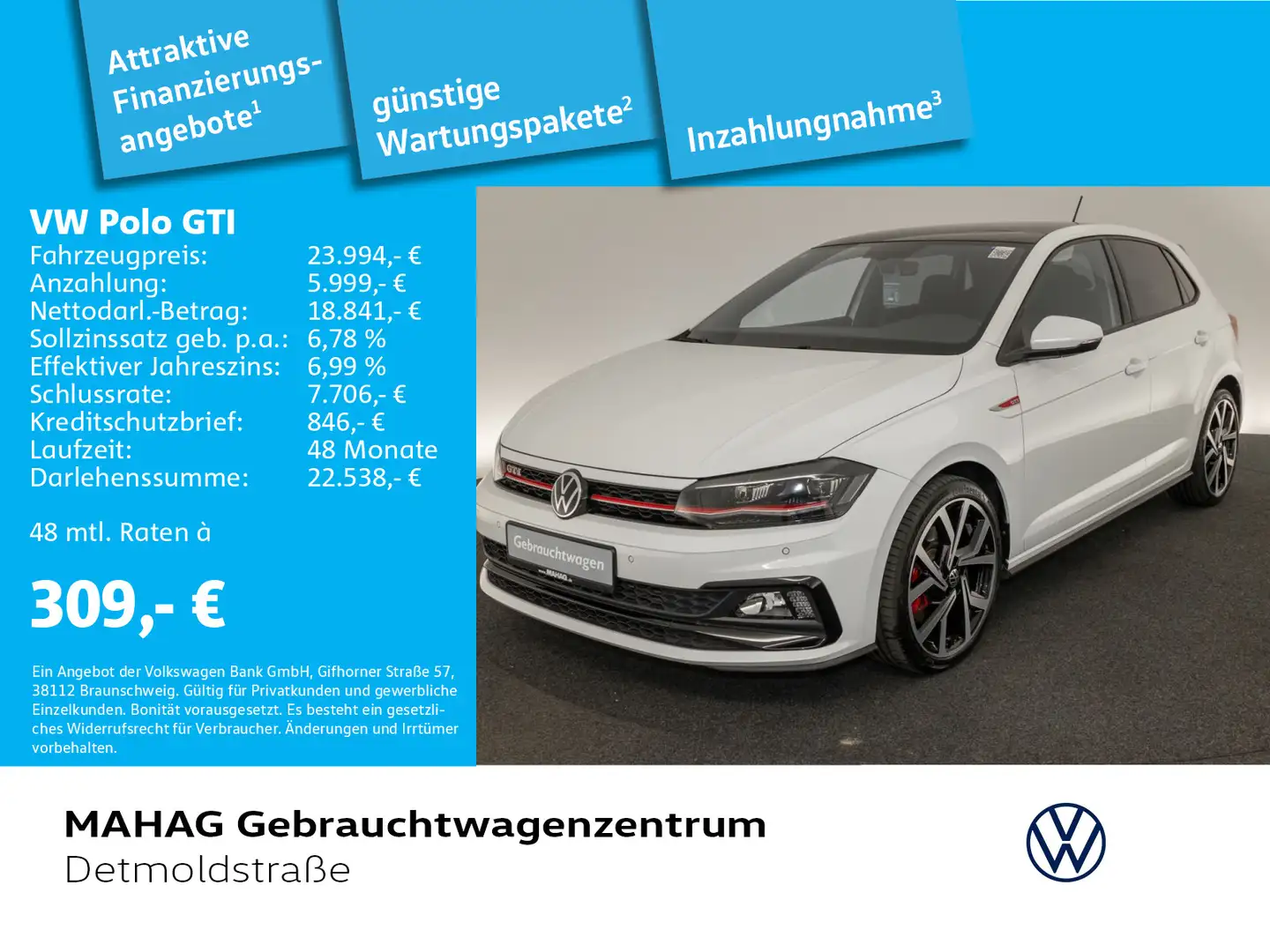 Volkswagen Polo GTI 2.0 TSI Navi LED Pano Kamera Alu18Bresc Weiß - 1