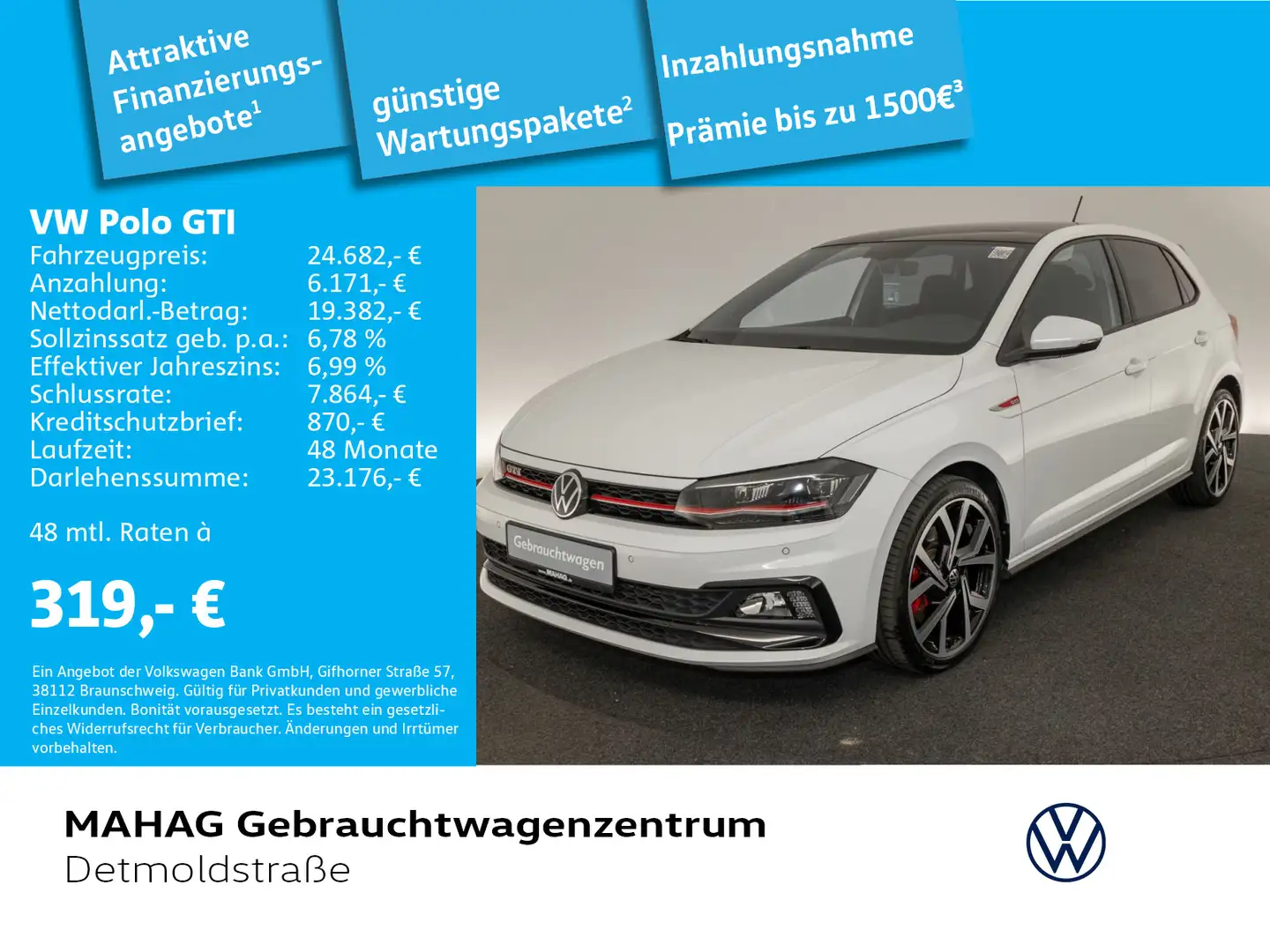 Volkswagen Polo GTI 2.0 TSI Navi LED Pano Kamera Alu18Bresc Wit - 1