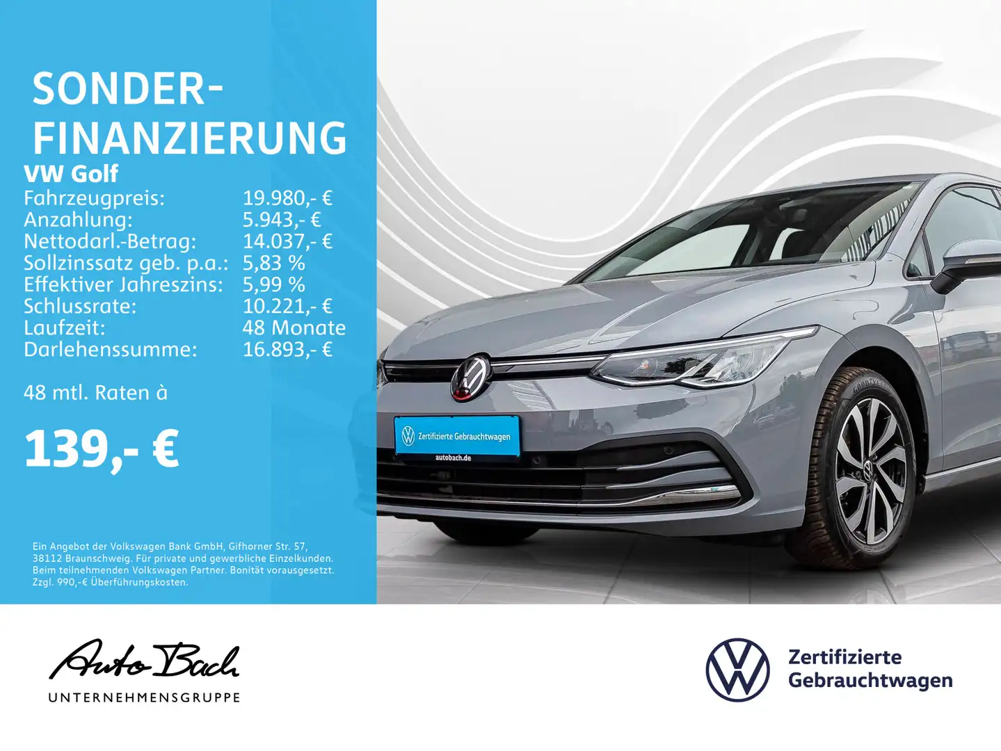 Volkswagen Golf VIII "ACTIVE" 1.0 TSI OPF Navi LED ACC EPH Grijs - 1