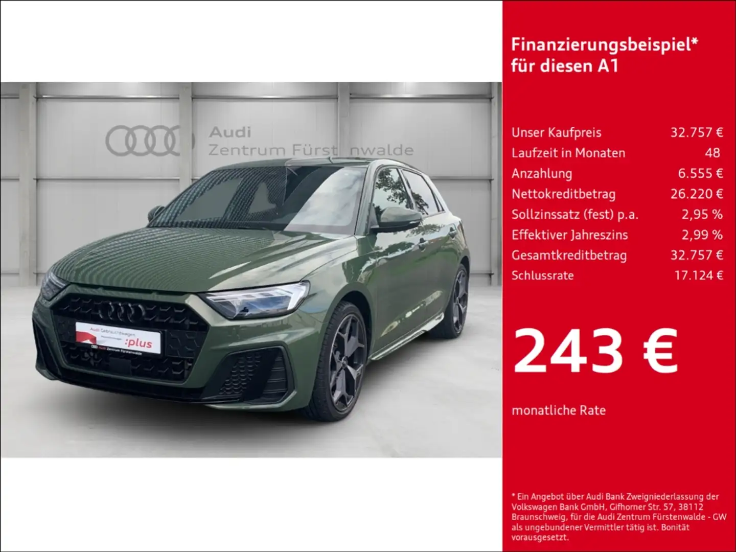 Audi A1 Sportback 35 TFSI S tronic S line  3,49% Digitales Grün - 1