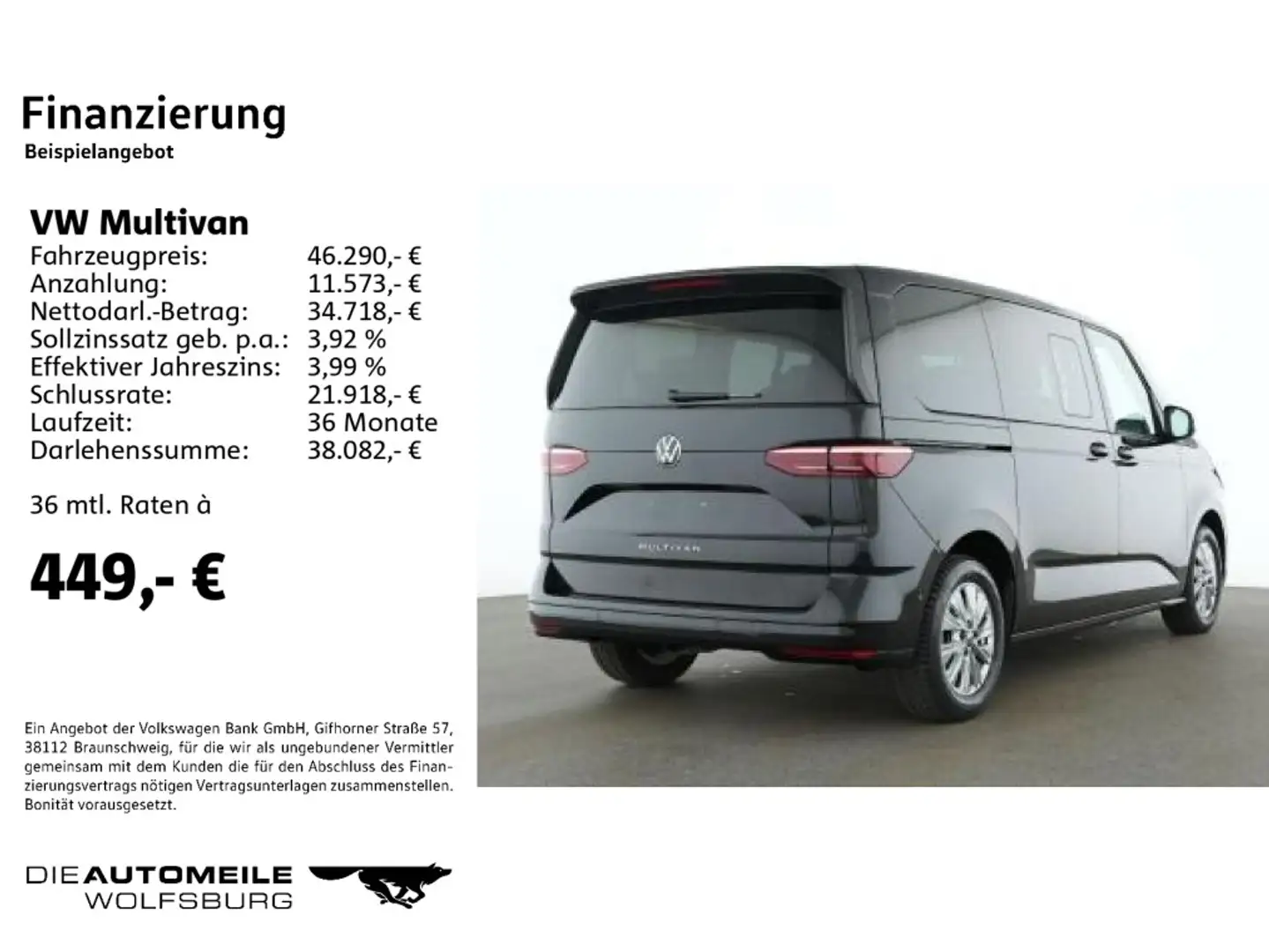 Volkswagen T7 Multivan T7 Multivan KÜ 2.0 TDI DSG Basis IQ-Light/Standh Schwarz - 2