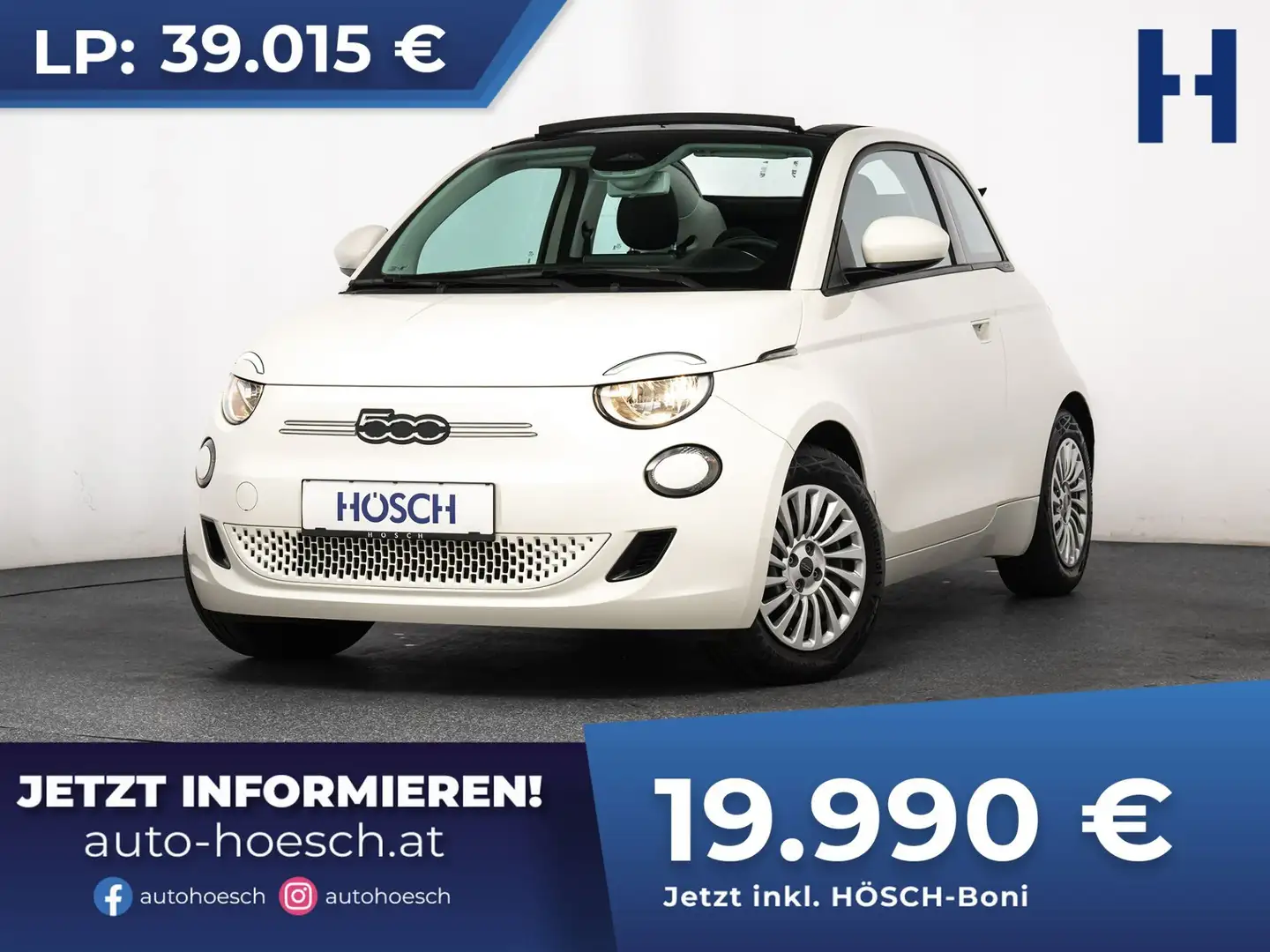 Fiat 500e 42 kWh Cabrio KEYLESS CARPLAY ERSTBESITZ -49% Weiß - 1
