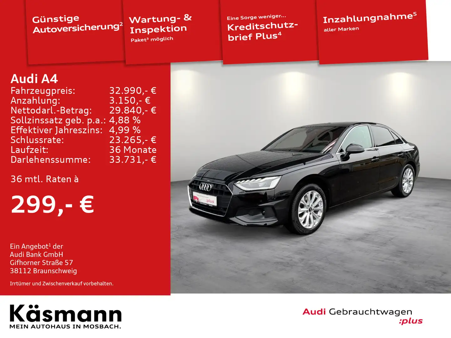 Audi A4 Lim. 35TDI LED NAV VIRT PDC SHZ GRA KEYLES Schwarz - 1
