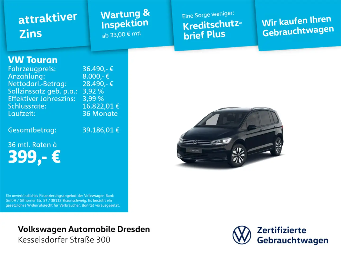 Volkswagen Touran 1.5 TSI DSG Comfortline AHZV ACC LED Navi Schwarz - 1