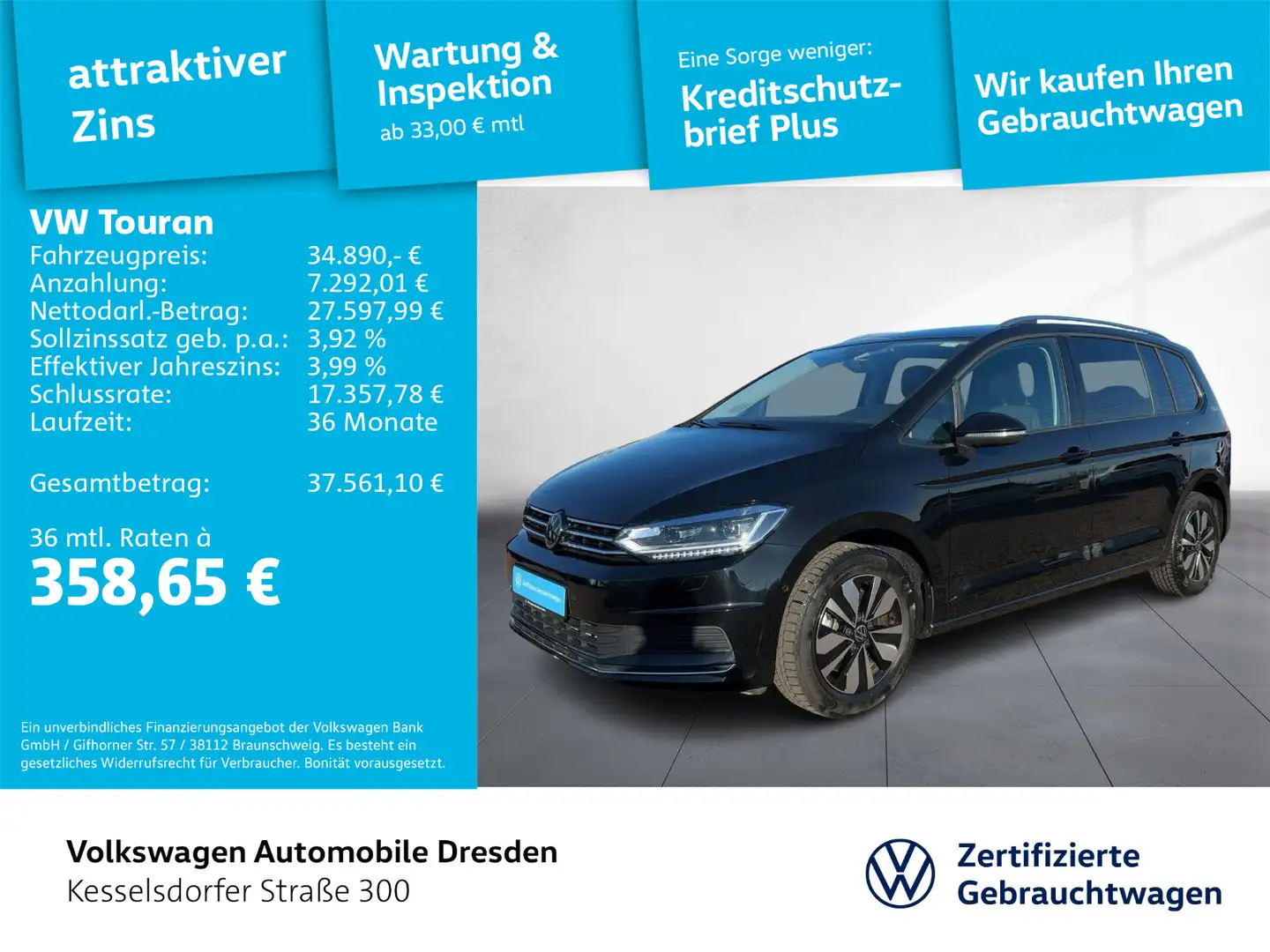Volkswagen Touran 1.5 TSI DSG Comfortline AHZV ACC LED Navi Schwarz - 1