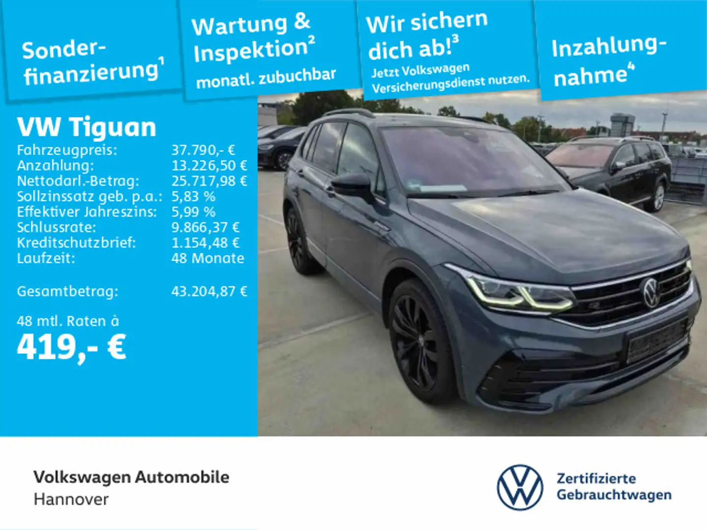 Volkswagen Tiguan 2.0 TDI DSG R-Line Navi ACC DigCockpit LE Grau - 1
