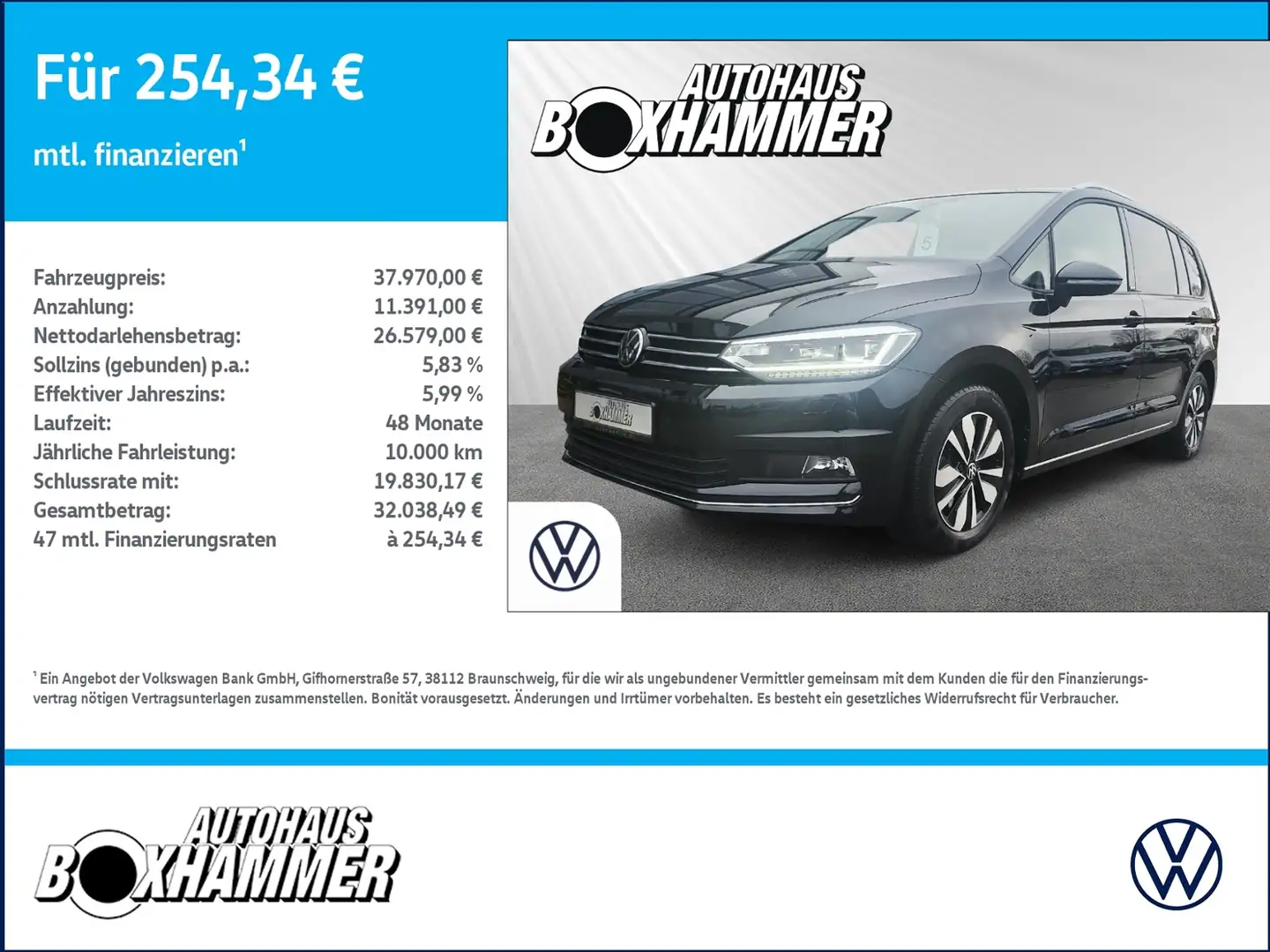 Volkswagen Touran 2,0 TDI DSG Move 7 Sitze NAVI+AHK+RFK Schwarz - 1