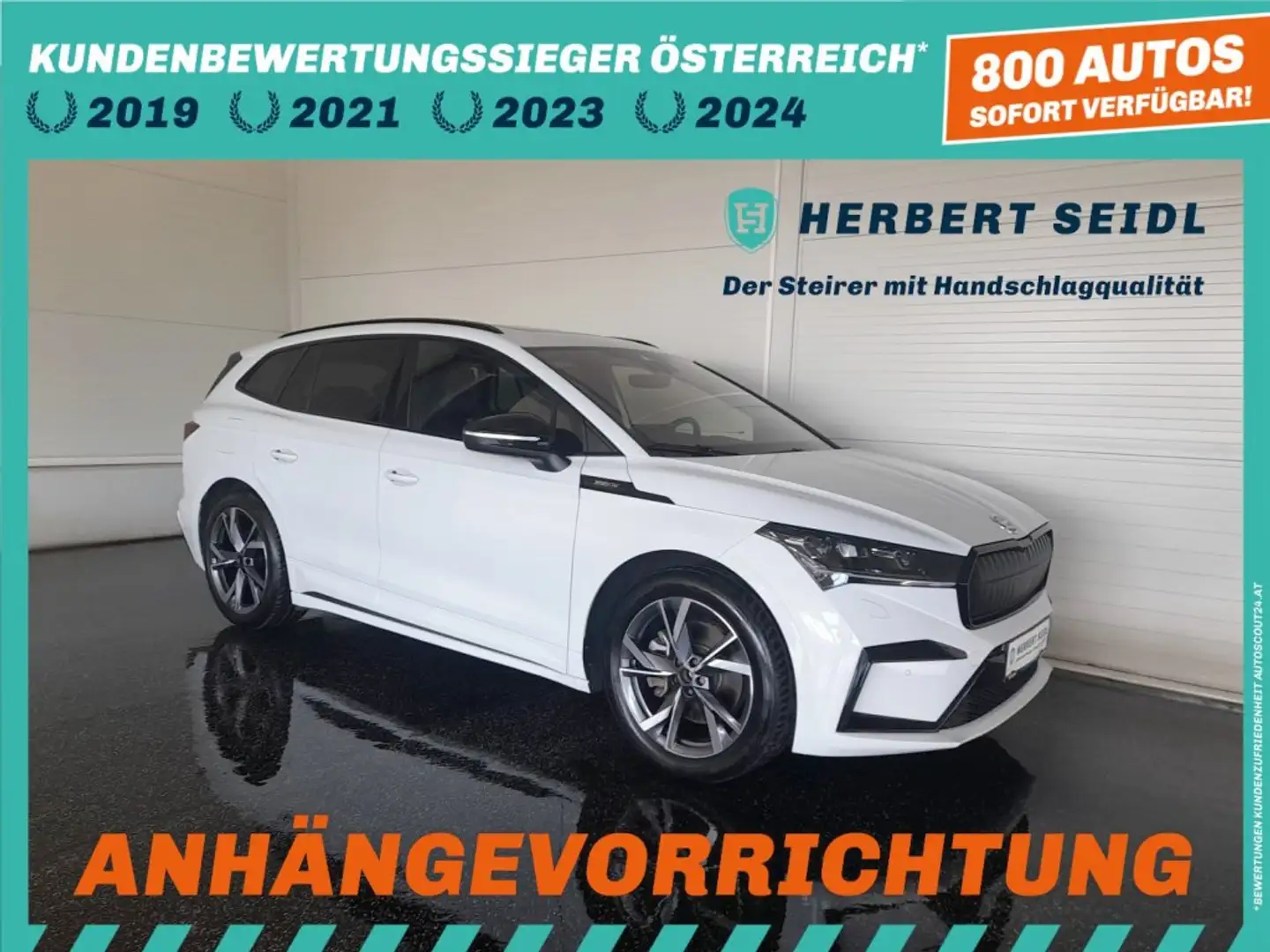Skoda Enyaq IV SPORTLINE 4x4 82kWh Aut. *20 ZOLL / SKY / LED / NAVI / AHV & 360° KAMERA / LEDER-ALCANTARA / SHZG v+h* Weiß - 1