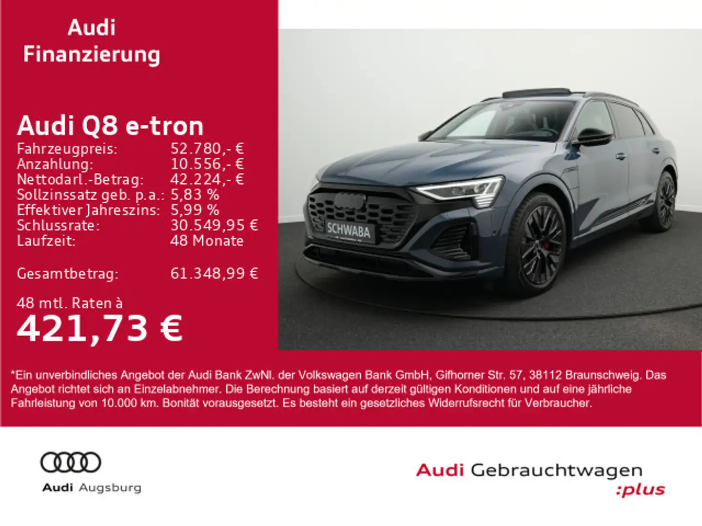 Audi Q8 e-tron 50 qu. 2x S line *MATRIX*PANO*B&O*HdUp Bleu - 1