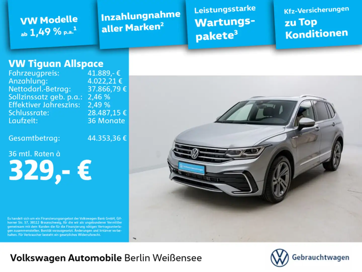 Volkswagen Tiguan Allspace 2.0*TDI*R-Line*4M*LHZ*RFK*PANO* Silber - 1