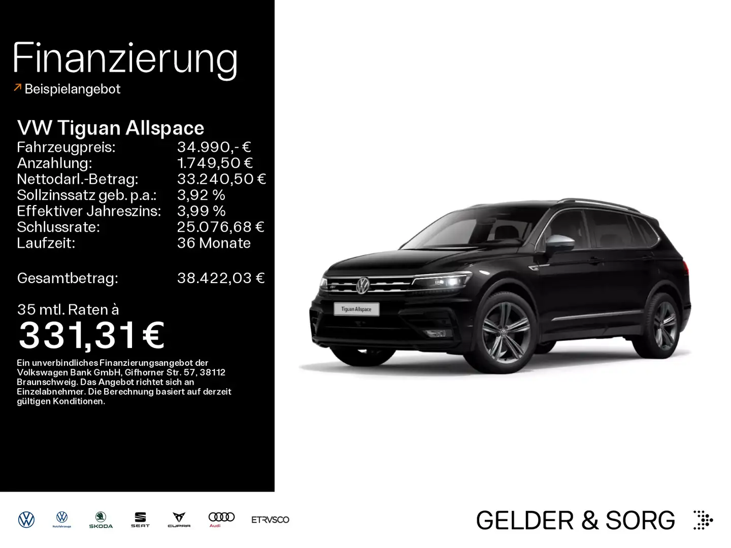 Volkswagen Tiguan Allspace R-Line 2.0 TDI Sthzg*AHK*HuD*360 Schwarz - 1