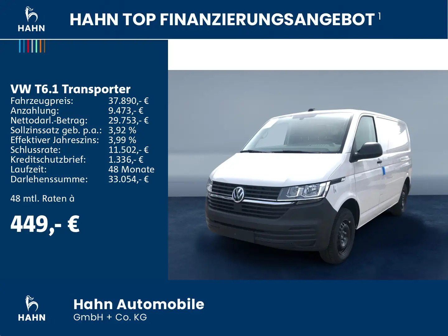 Volkswagen T6.1 Transporter T6.1 Kasten 81 kW TDI 5G SG Climatic PDC Weiß - 2