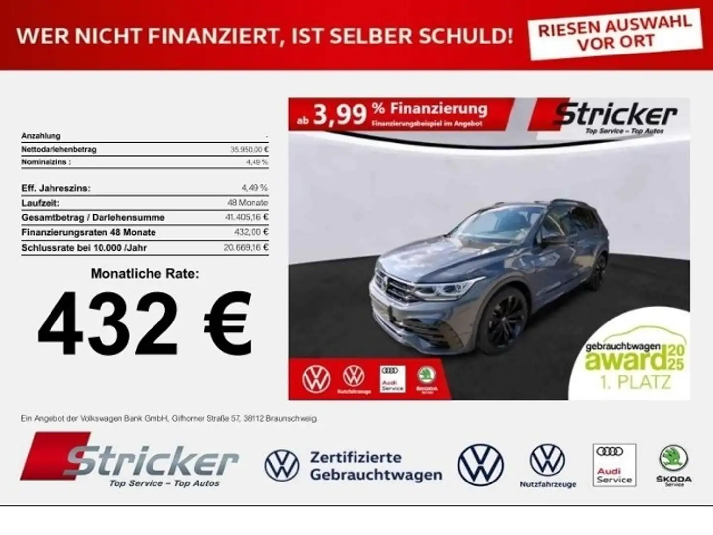 Volkswagen Tiguan R-Line 1.4TSI DSG 432,-ohne Anzahlung AHK Pano Ka Grau - 1
