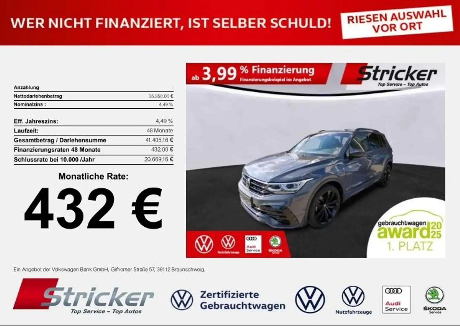 Volkswagen Tiguan R-Line 1.4TSI DSG 432,-ohne Anzahlung AHK Pano Ka Grau - 2