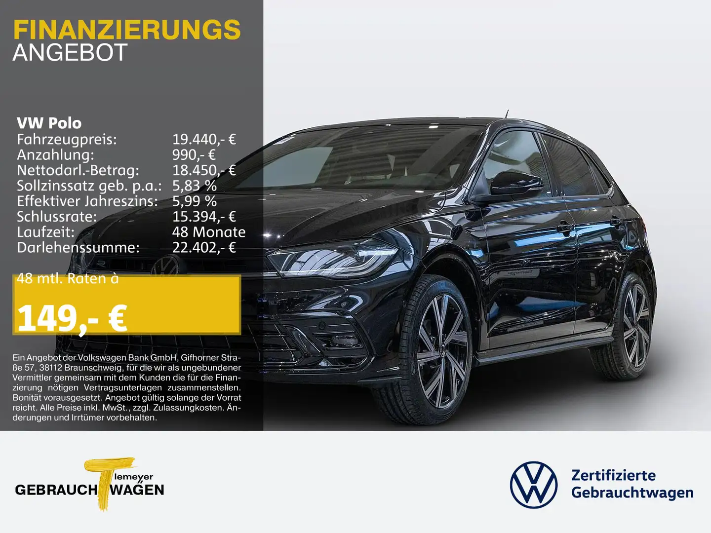 Volkswagen Polo 1.0 TSI R-LINE VIRTUAL NAVI LM17 Noir - 1