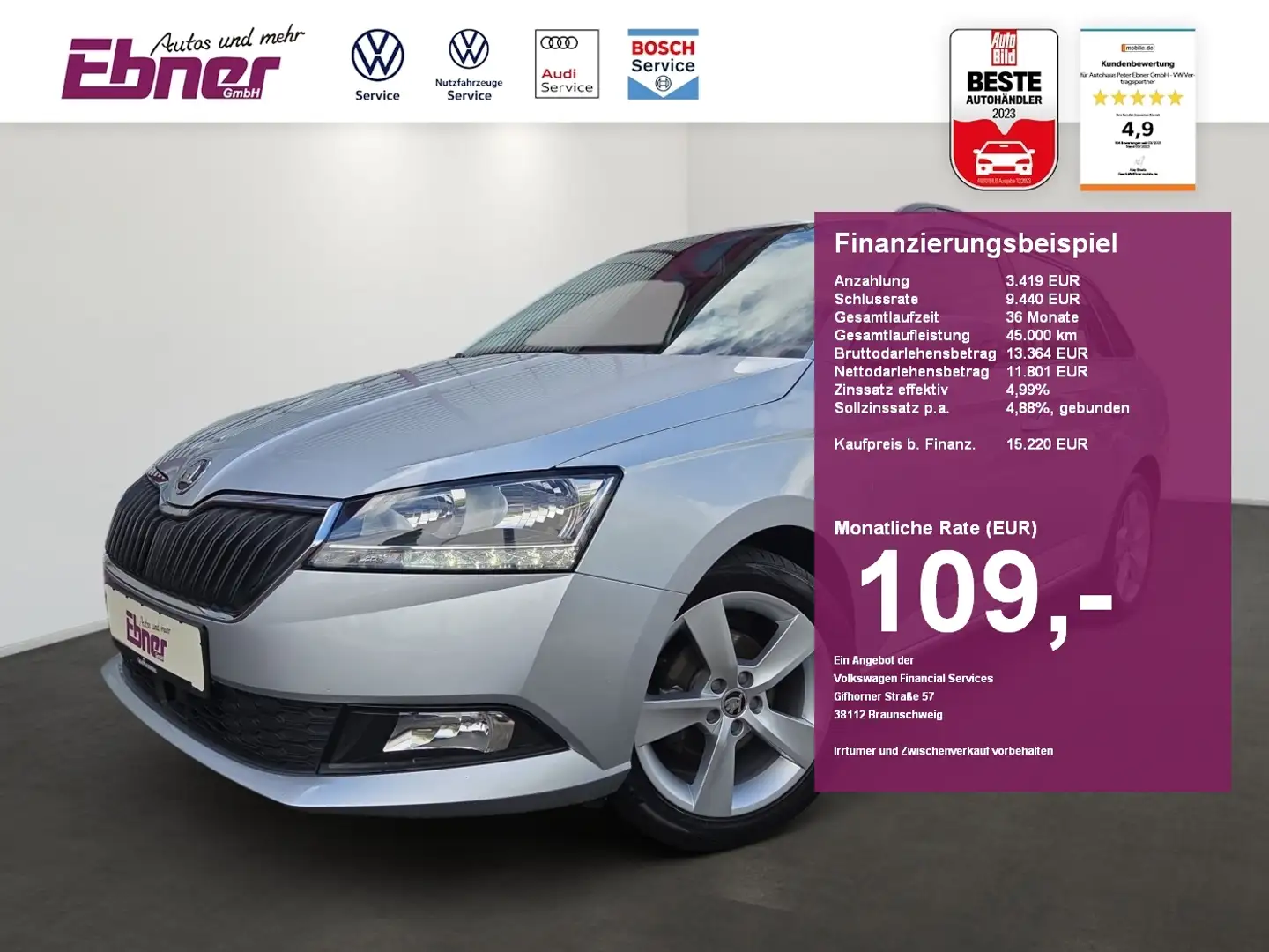 Skoda Fabia Combi COOL PLUS TSI ACC+SITZHZG+PDC+BLUETOOTH+16 A Silber - 1