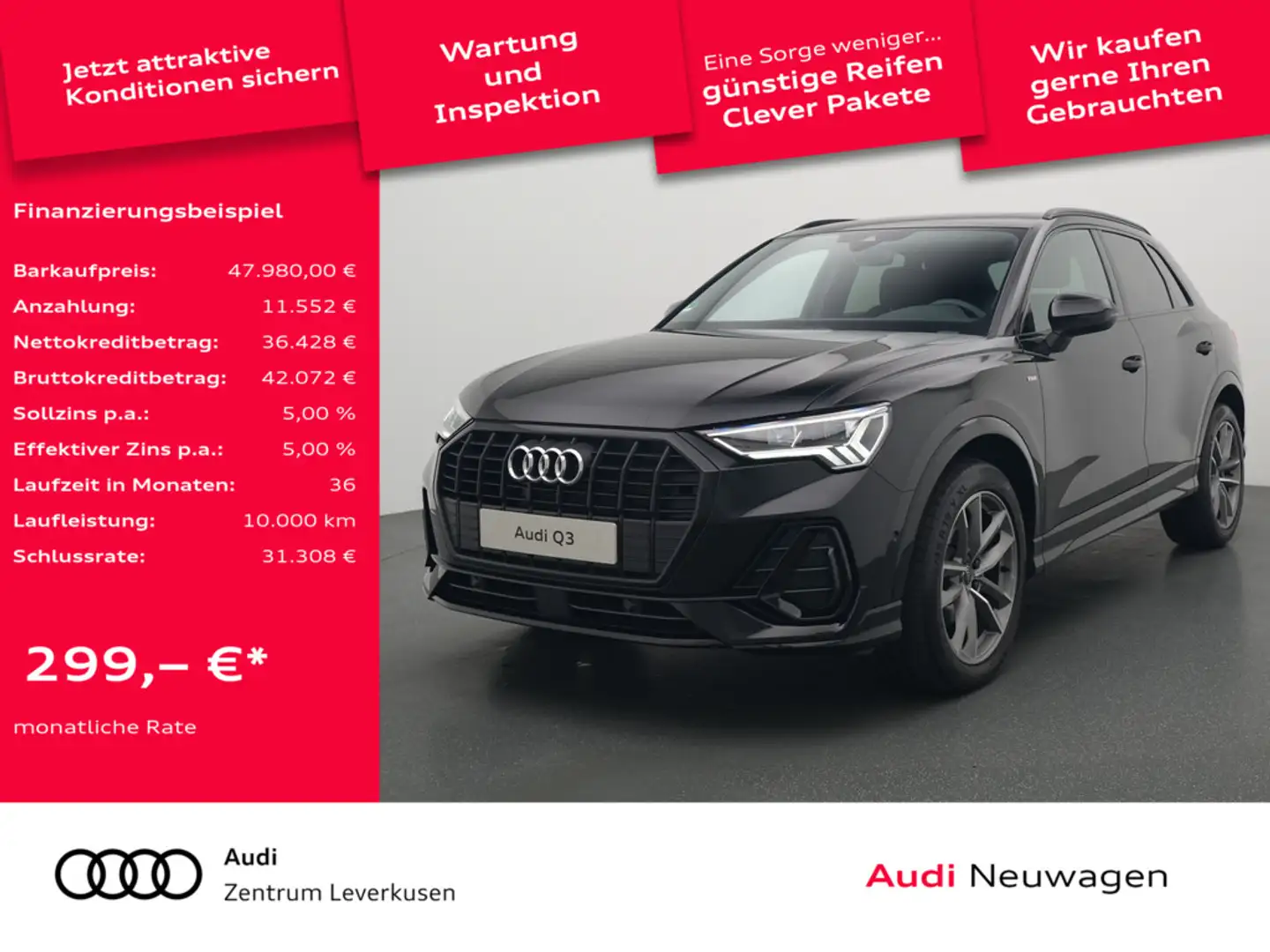 Audi Q3 TFSI S line ACC AHK PANO LED NAVI VIRT KAM Schwarz - 1