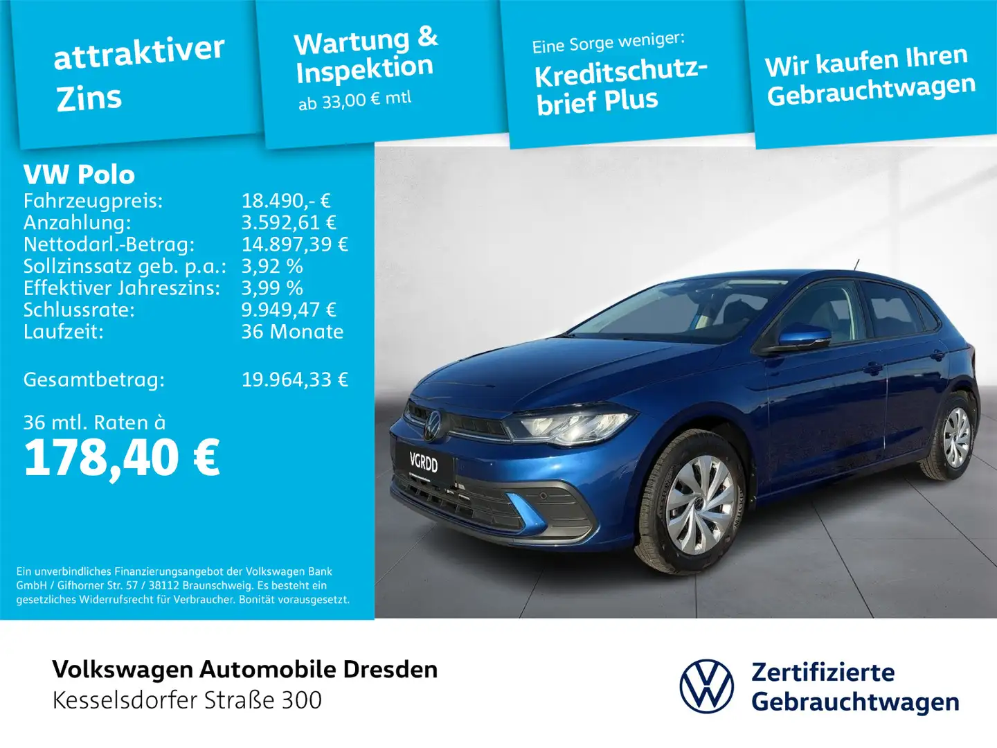 Volkswagen Polo 1.0 TSI Life LED Navi DAB PDC ACC Blau - 1
