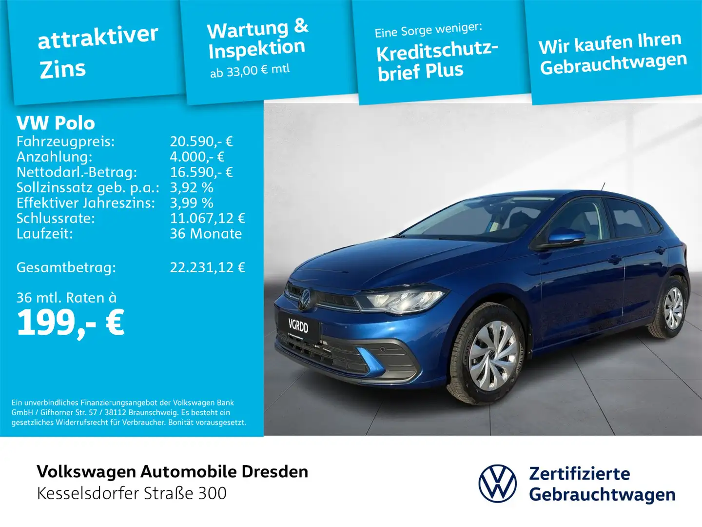 Volkswagen Polo 1.0 TSI Life LED Navi DAB PDC ACC Blau - 1