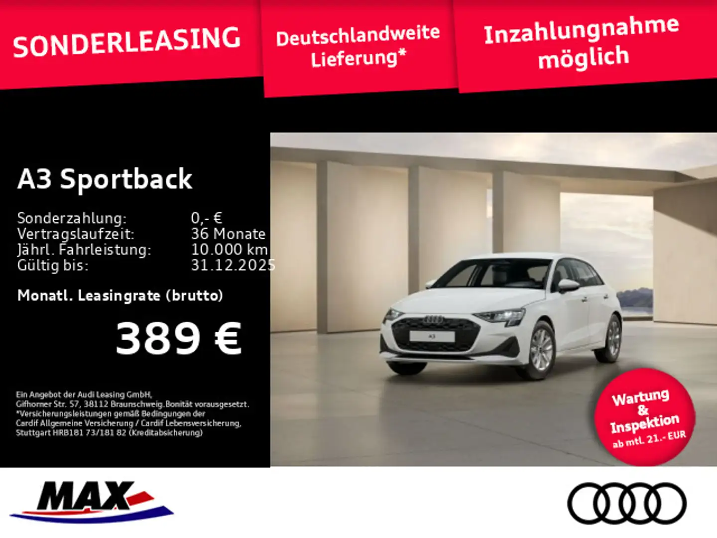 Audi A3 TFSI 110 kW S tronic #FREI-KONFIGUR Weiß - 1