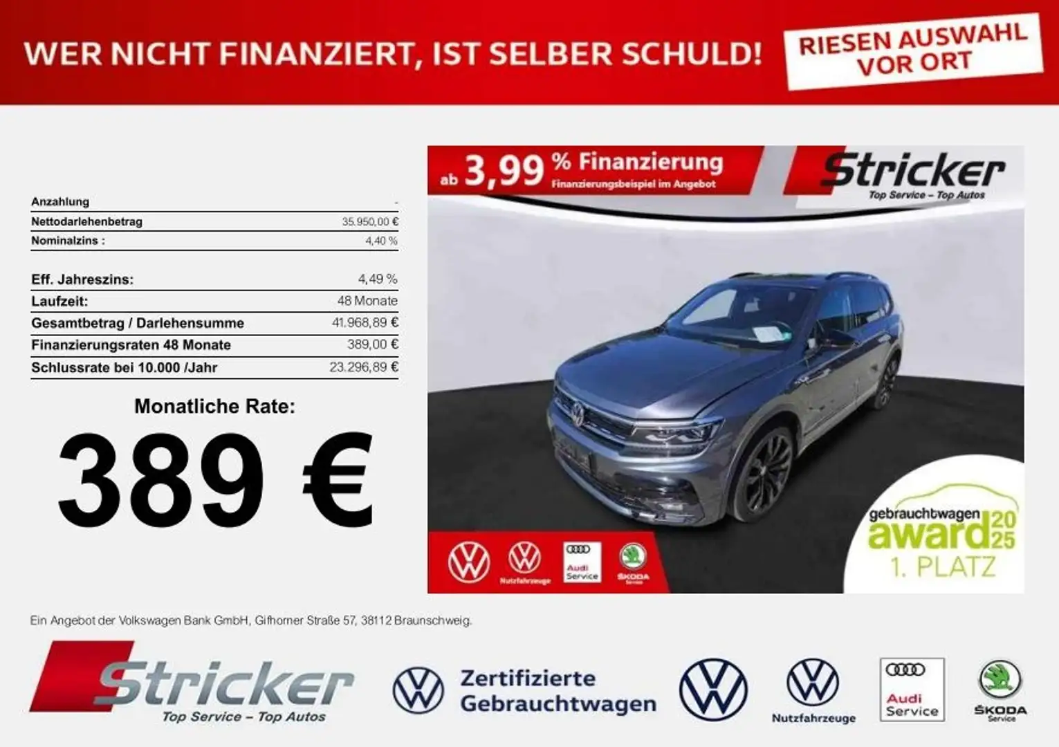 Volkswagen Tiguan Allspace R-Line Black Style 2.0TDI DSG 4M 389,-ohne Anzahl Grau - 1