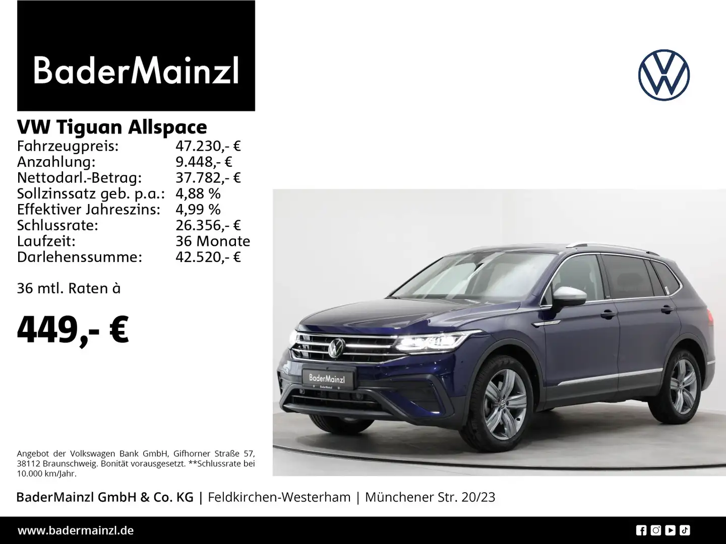 Volkswagen Tiguan Allspace 2.0 TDI 4M DSG 360° AHK Matrix Blau - 1