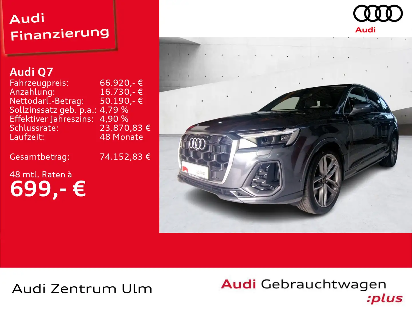 Audi Q7 S-Line 45 TDI qu 7SITZE AHK HuD 4xSHZ 5J.GAR. Grau - 1