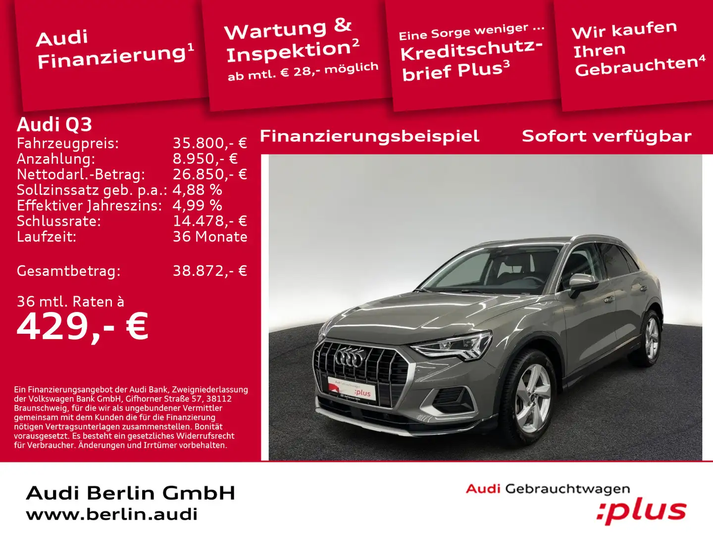 Audi Q3 advanced 40 TFSI qu.S tr. LED RFK NAVI VIRTUA Grau - 1