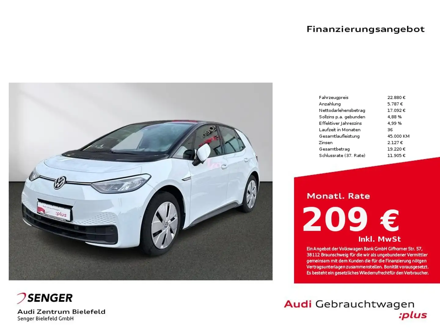 Volkswagen ID.3 Pro Performance CarPlay LED Assistenzpaket Blanc - 1