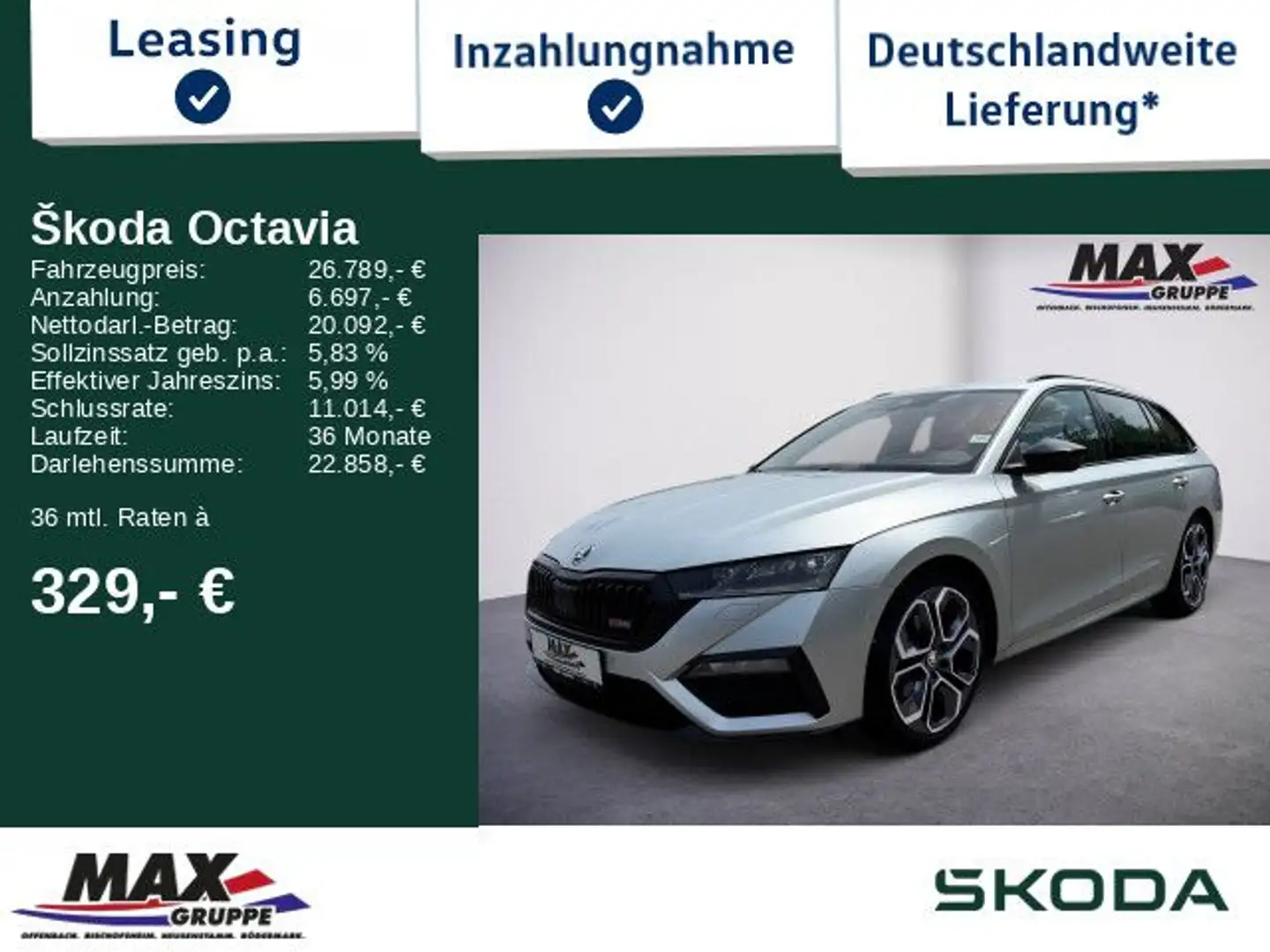 Skoda Octavia Combi RS HUD+KAM+KESSY+LED+NAVI Plateado - 1