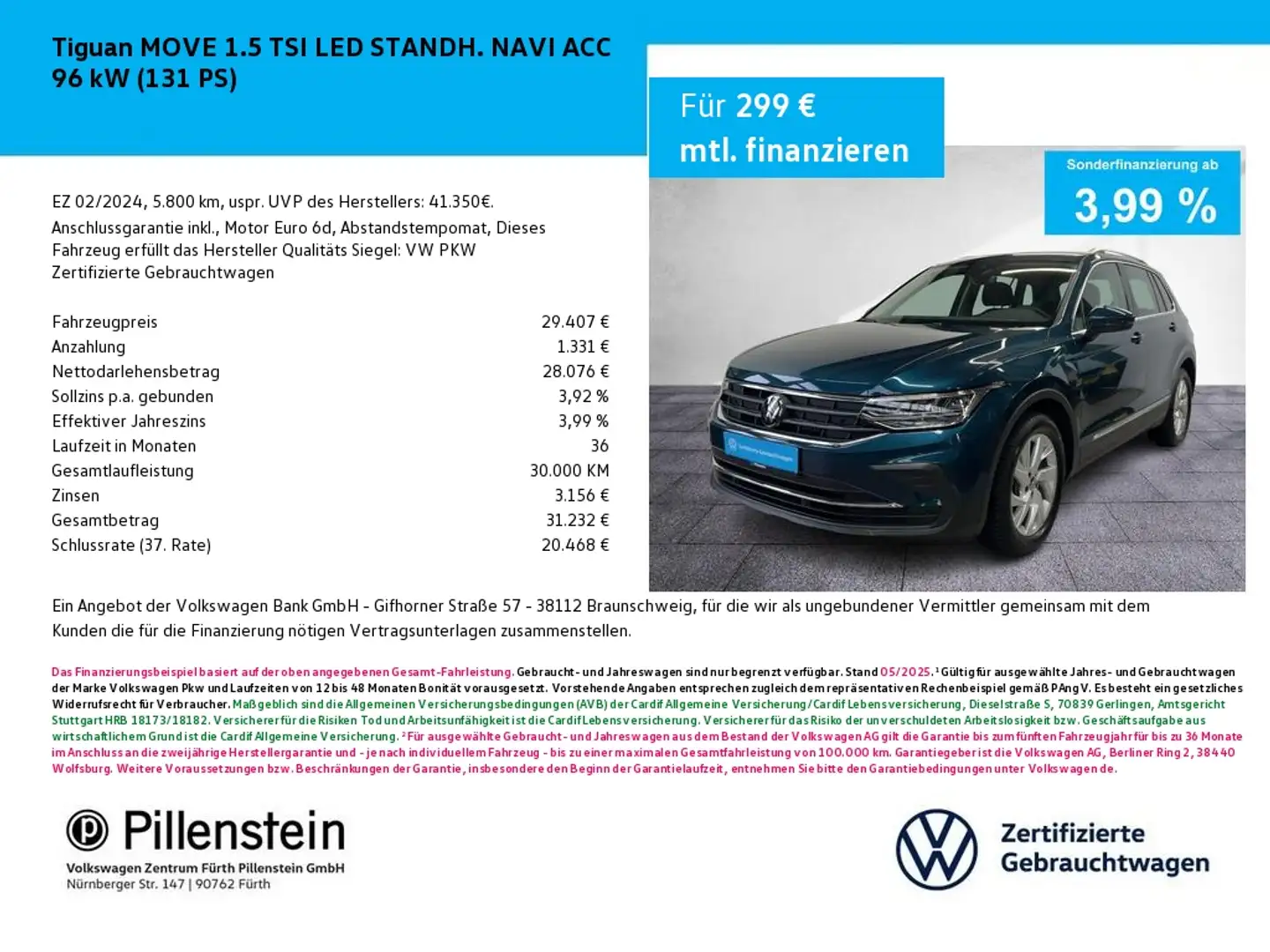 Volkswagen Tiguan MOVE 1.5 TSI LED STANDH. NAVI ACC Bleu - 1