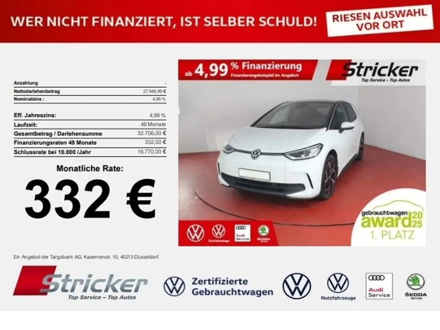 Volkswagen ID.3 Pro S 150/77 320 Anzahlung ACC Navi Kamera Weiß - 1
