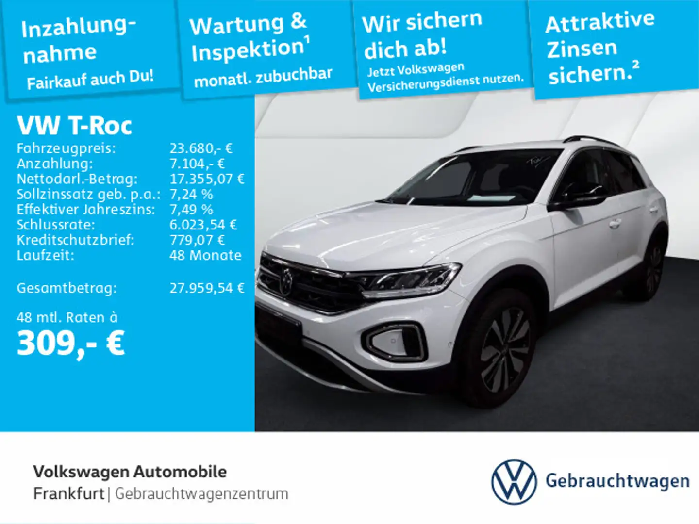Volkswagen T-Roc 1.0 TSI Goal DAB+ Navi FrontAssist ParkAss Weiß - 1