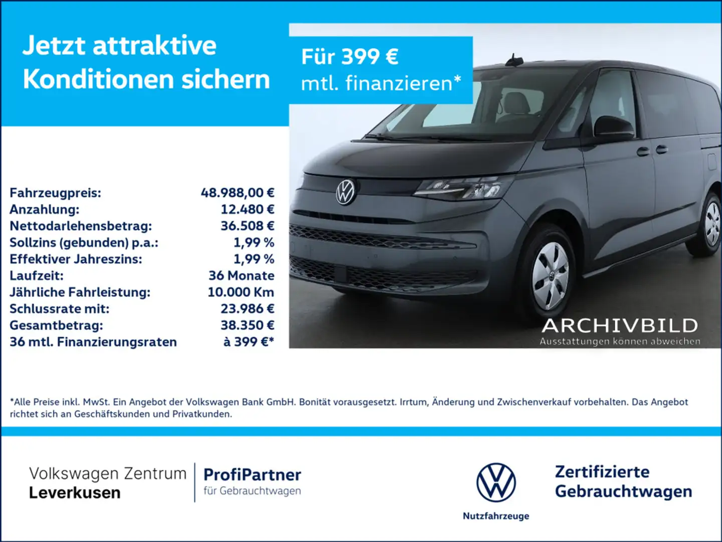 Volkswagen T7 Multivan lang 6-SITZER NAVI VIRT AHK CARPL Grau - 1