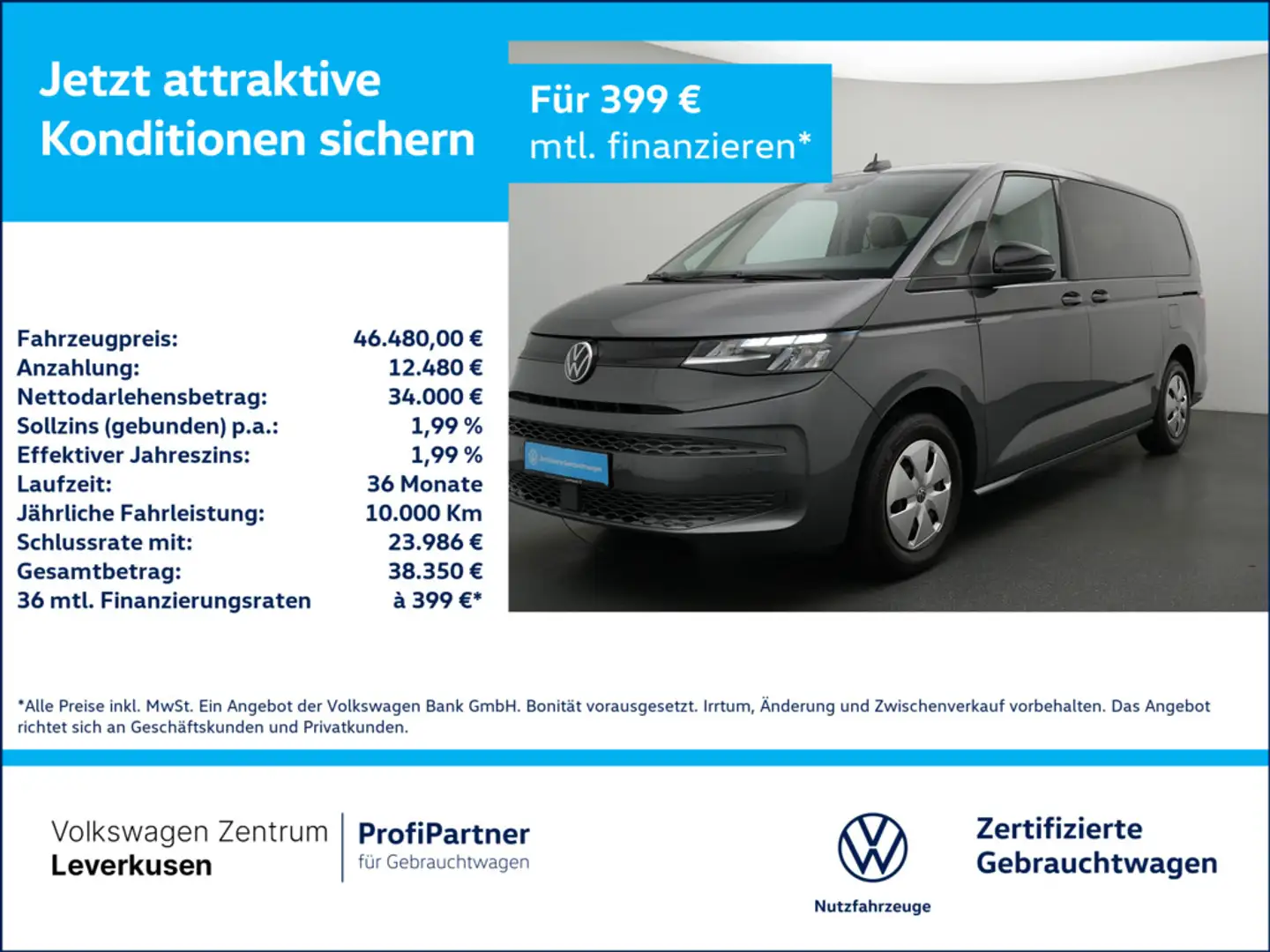 Volkswagen T7 Multivan lang 6-SITZER NAVI VIRT AHK CARPL Grau - 1