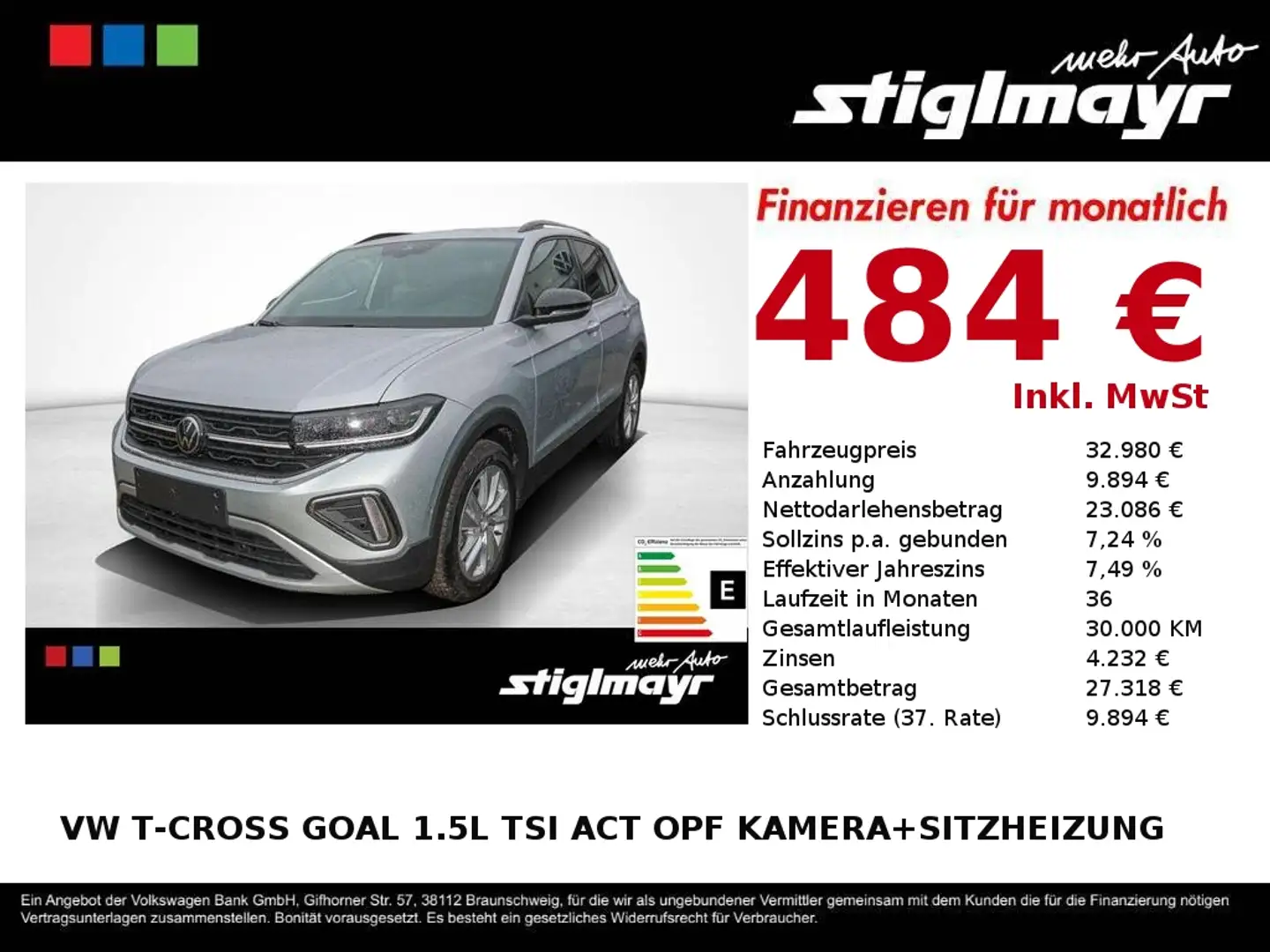 Volkswagen T-Cross GOAL 1.5l TSI ACT OPF Kamera+Sitzheizung Argent - 1