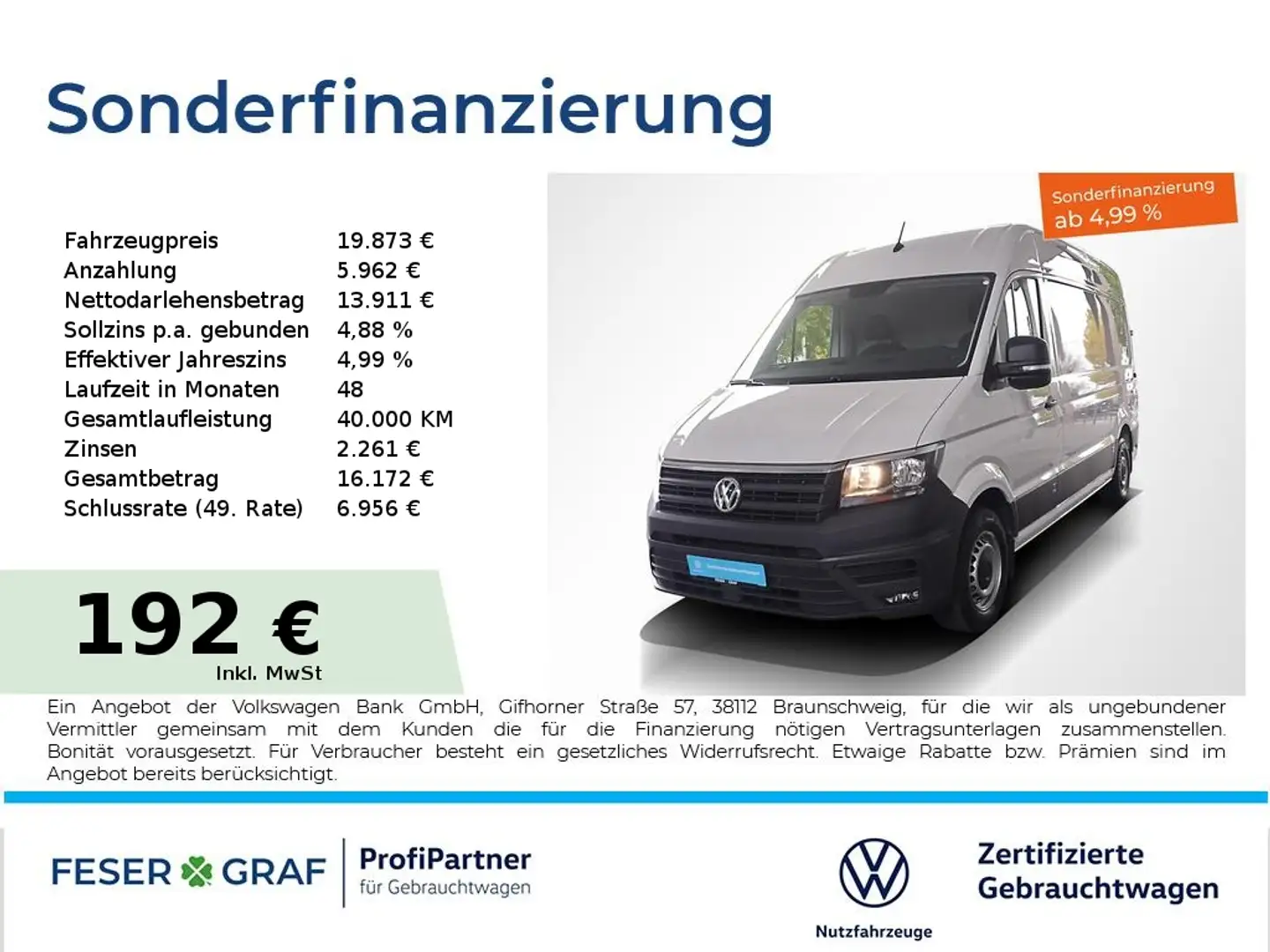 Volkswagen Crafter 2.0 TDI Kasten MR Hochdach Luft-Sthzg. Fehér - 1