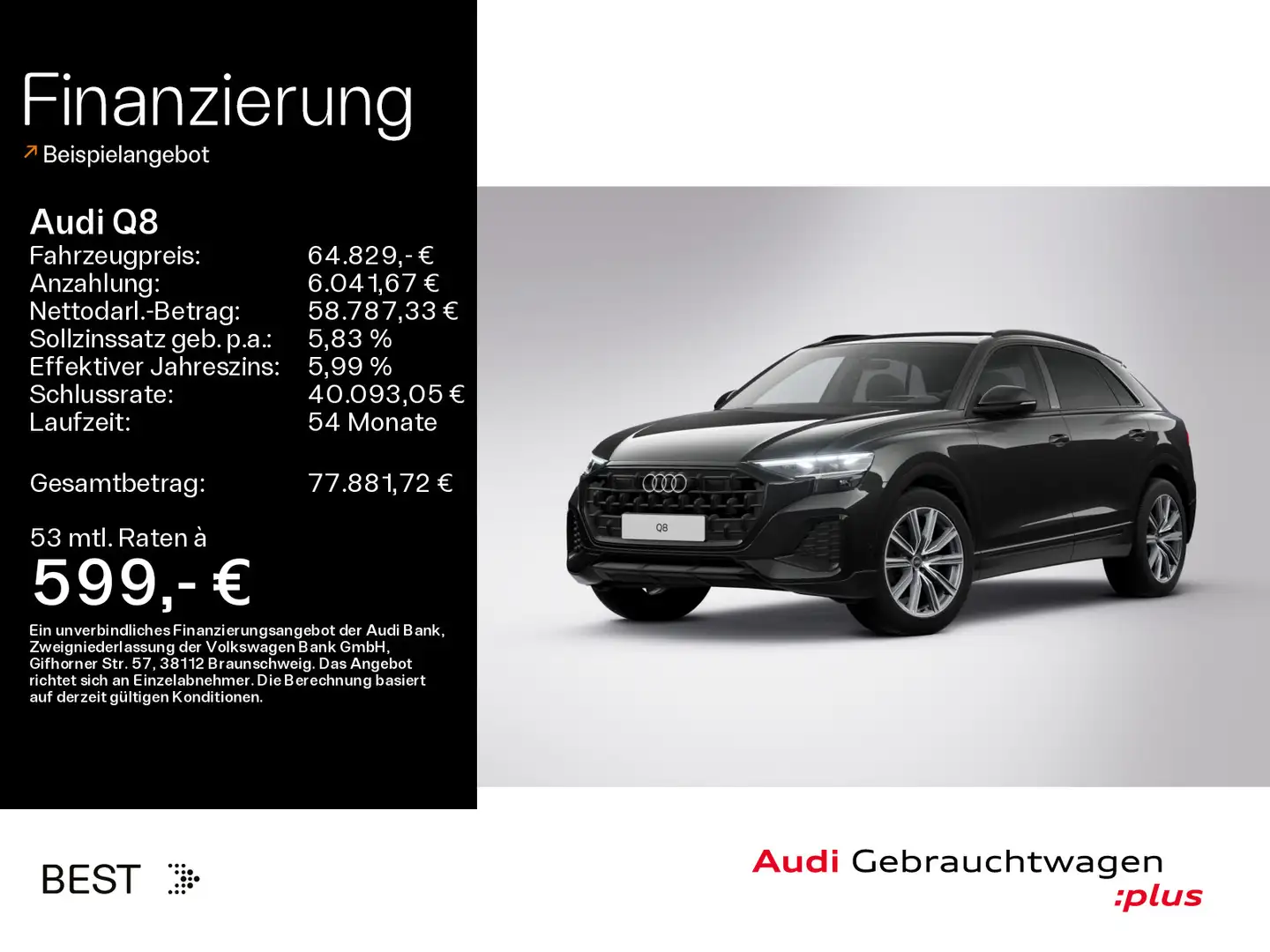 Audi Q8 45 TDI quattro*NAVI*MATRIX*HUD*LUFT*AHK*OPTIK Zwart - 1