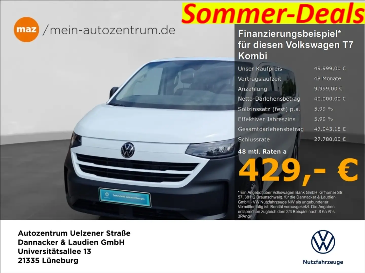 Volkswagen T7 Kombi 2,0l TDI 110 kW8-Gang KR Klima RFK Weiß - 1