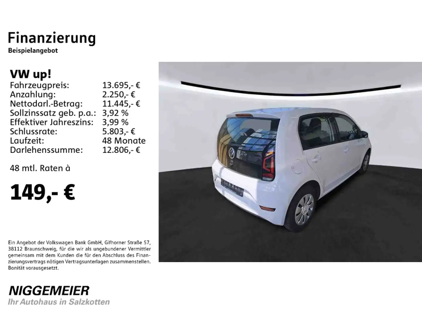 Volkswagen up! 1.0 move up! KLIMA+KAMERA+TEMPOMAT Weiß - 2