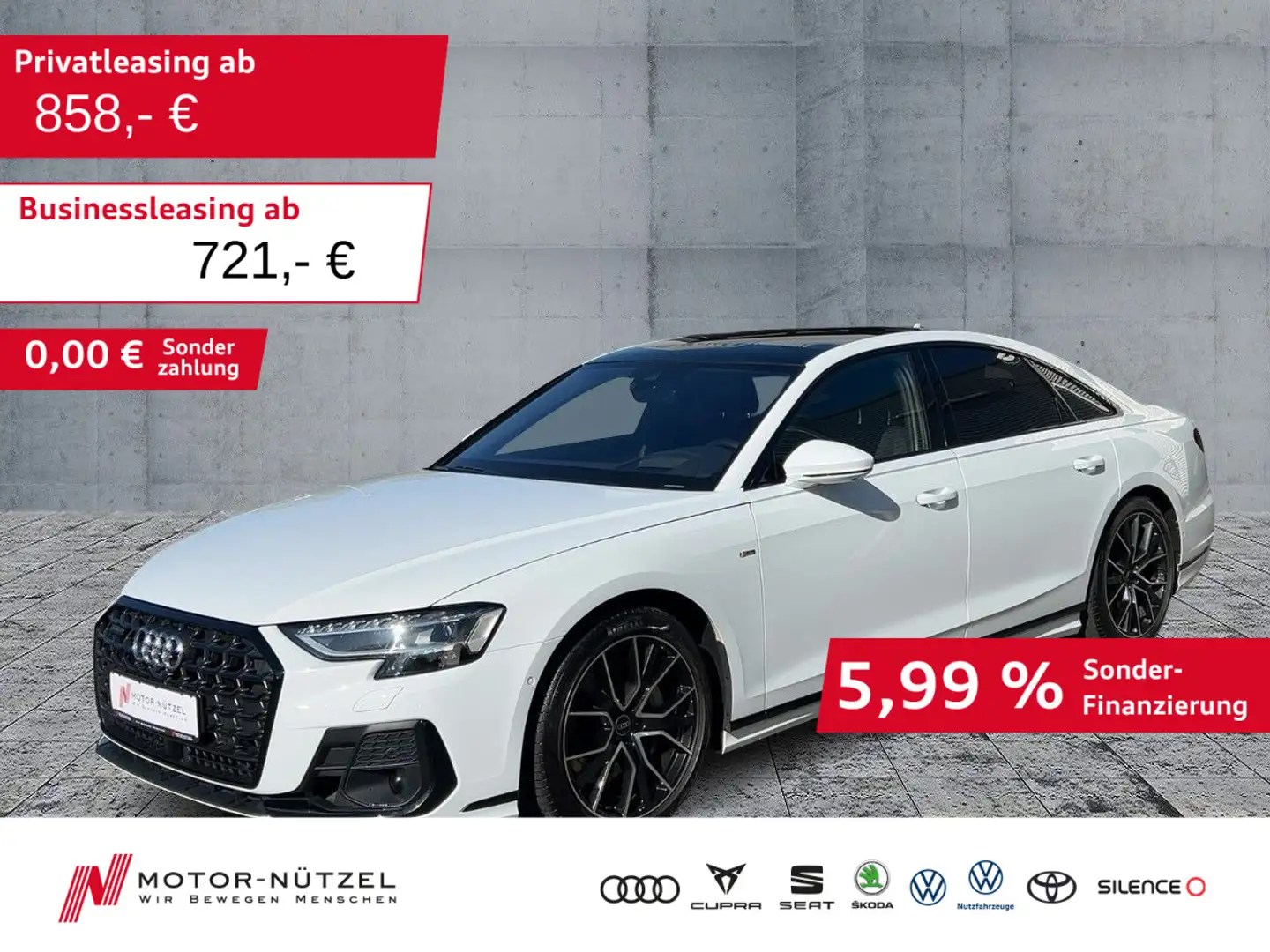 Audi A8 55 TFSI QU S-LINE 5JG+MATRIX+NAV+AIR+PANO+B&O Weiß - 1