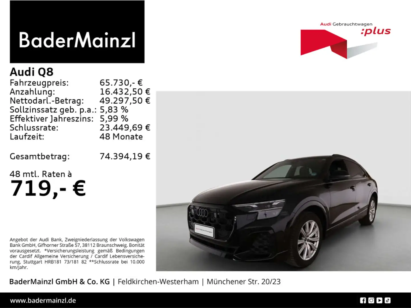 Audi Q8 55 TFSI quattro S line AHK Matrix HUD Luft Schwarz - 1