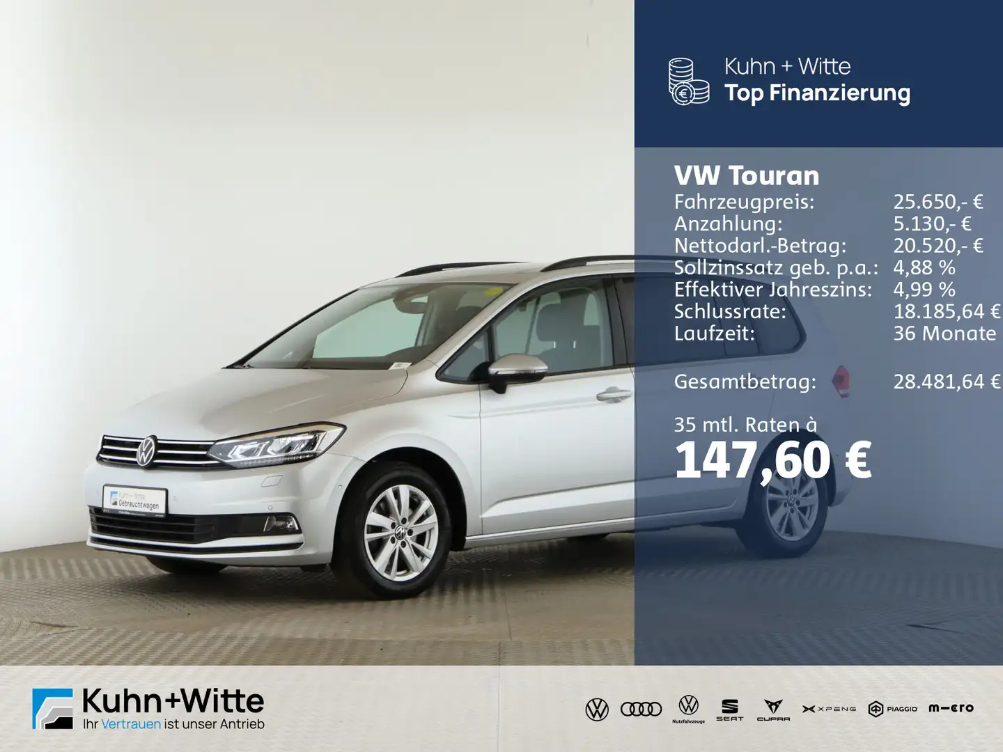 Volkswagen Touran 2.0 TDI Comfortline *Pano*LED*RFK*Navi*Ap Silber - 1