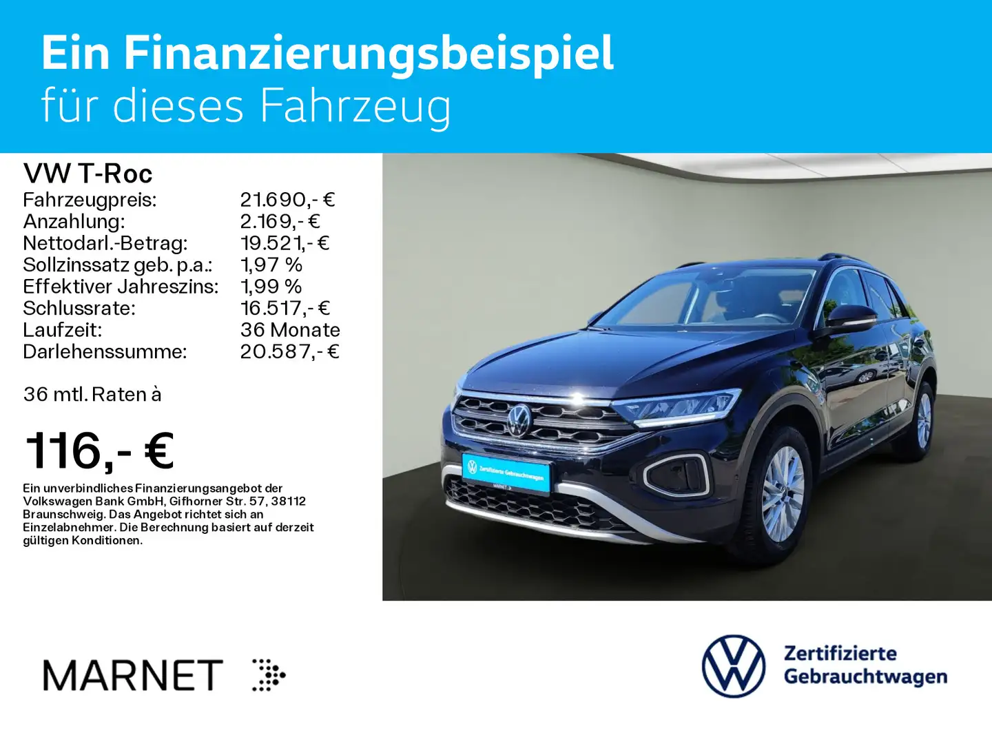 Volkswagen T-Roc 1.0 TSI LIFE*LED*DIGITAL*NAVI*PDC*SHZ*16ZO Schwarz - 2