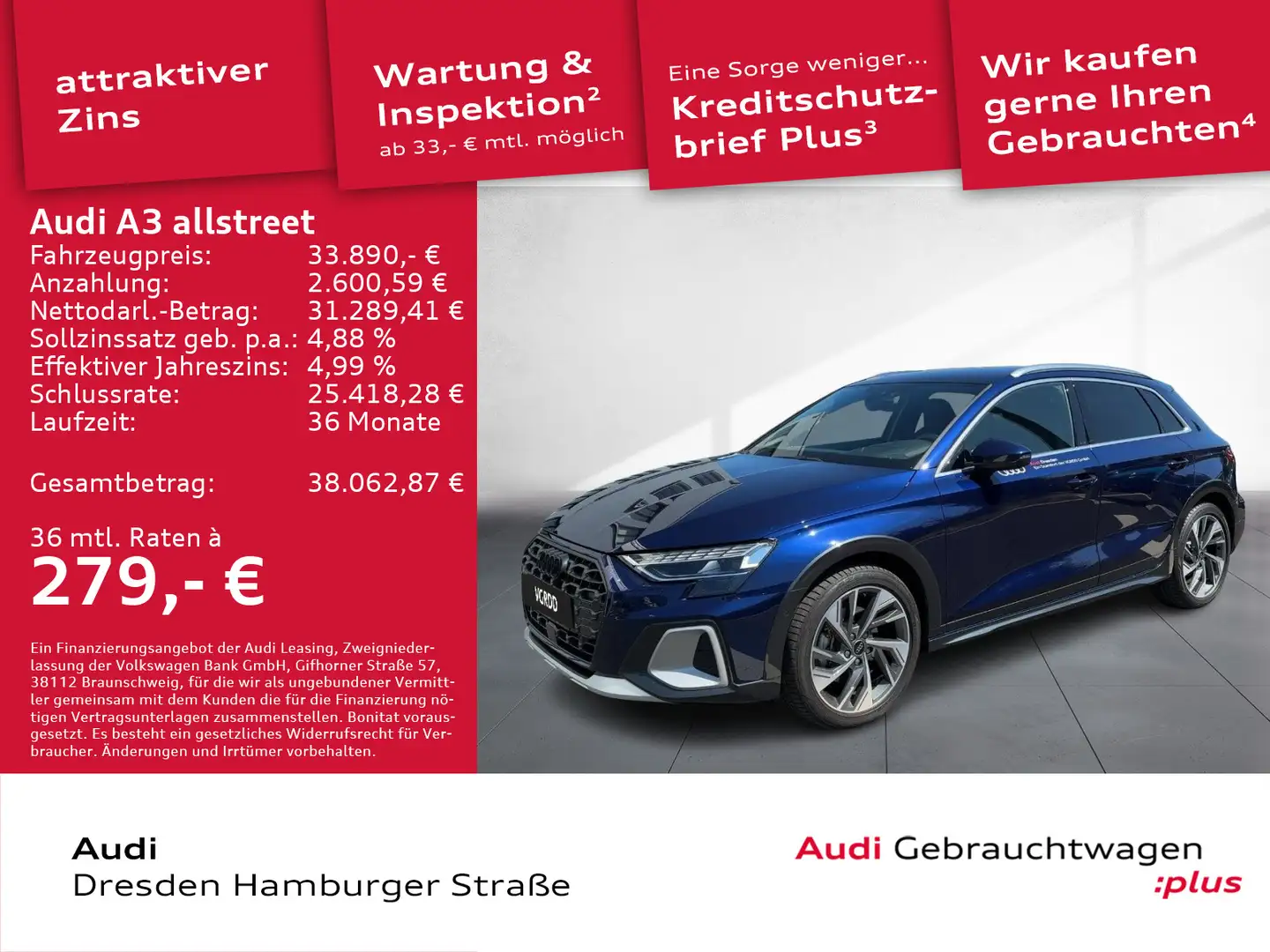 Audi A3 35 TFSI S tronic UPE 51.009,- € Bleu - 1