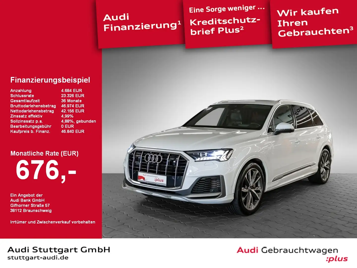 Audi Q7 55 TFSI e qu S line AHK Laser HeadUp BOSE 21'' Weiß - 1
